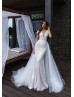 Mermaid Ivory Lace Beading Wedding Dress With Detachable Train